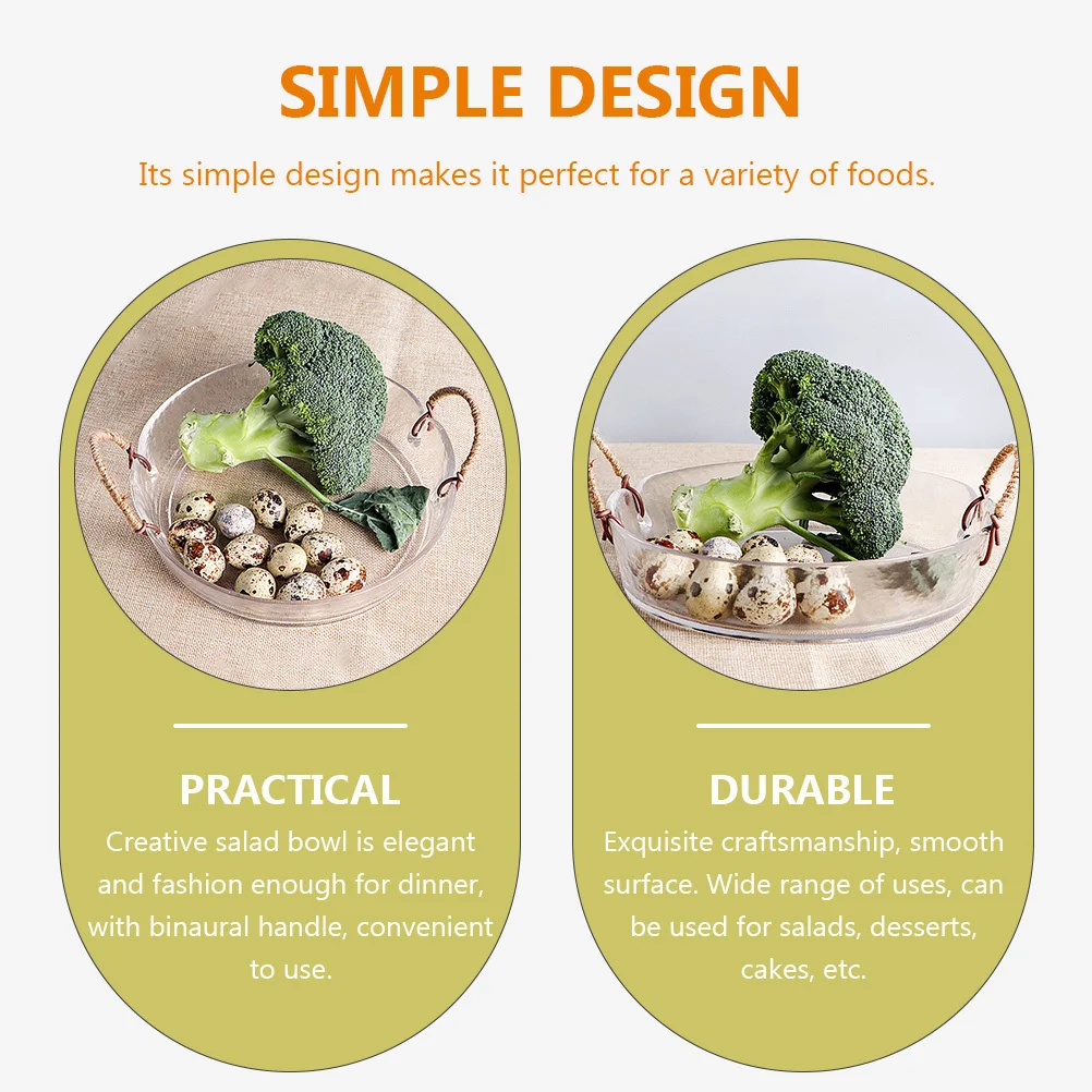 

Binaural Handle Glass Bowl Transparent Exquisite Craftsmanship Salad Serving Glass Bowl for Desserts Ice Cream Fruit