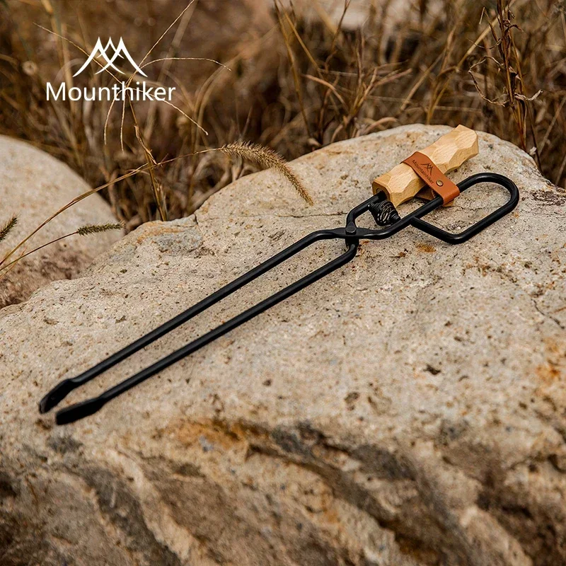 Mounthiker Outdoor Camping Duck Billed Burning Tongs Non Hot Beech Handle Barbecue Carbon Clips Charcoal Clips with Boost Spring