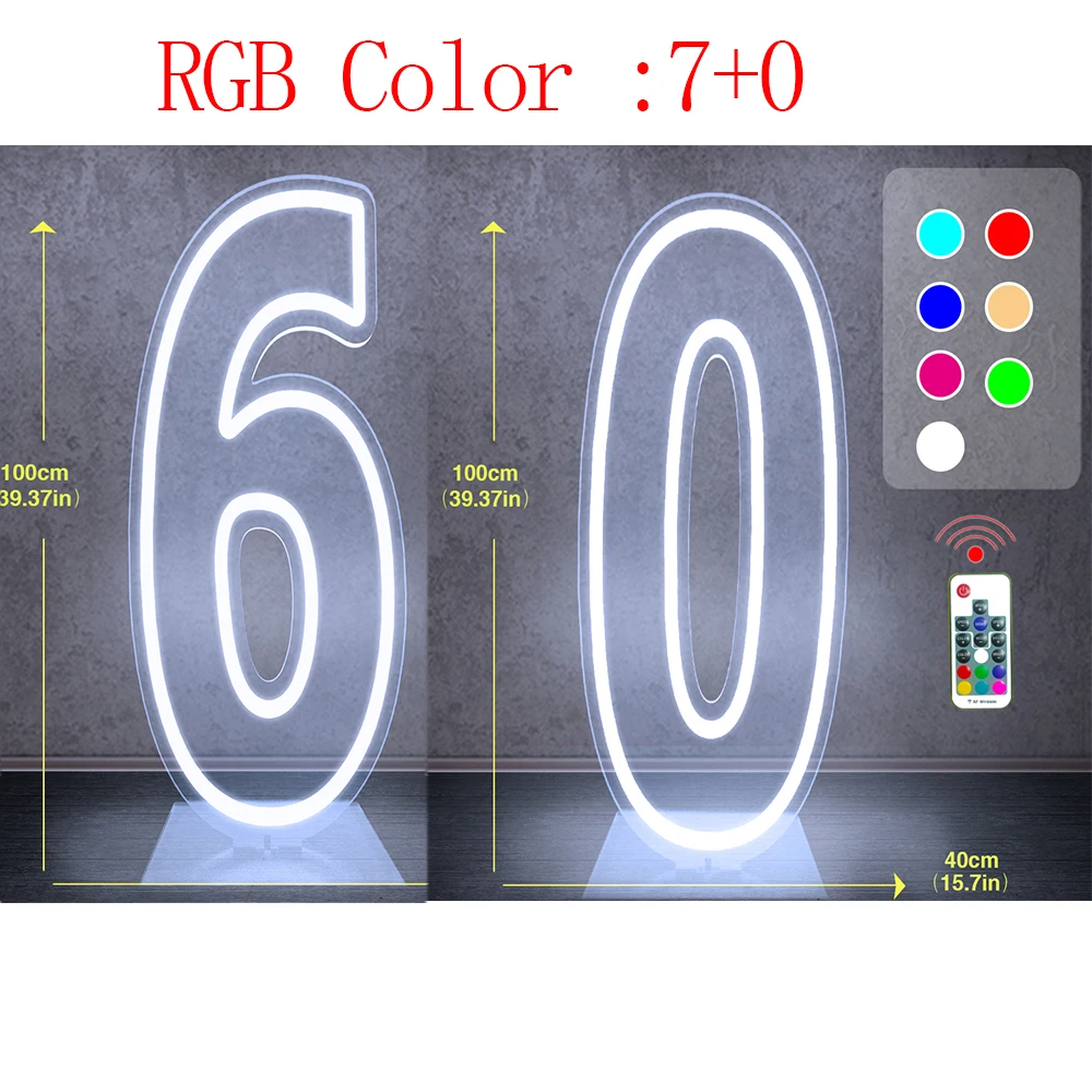 100 cm Groot Formaat Dual Digit Neon Sign Acryl Digitale Licht voor Sweet 10 16 18 21 Verjaardagsfeestje decoratie