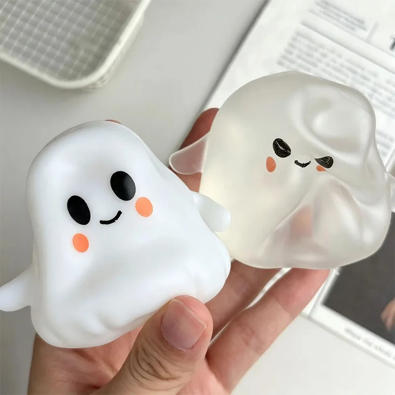 2026 Halloween Ghost Handmade Moldable Squishy Ball Coconut Oil Shapeable Stress Relief Ghost Squeeze Holiday Goodie Bag Filler