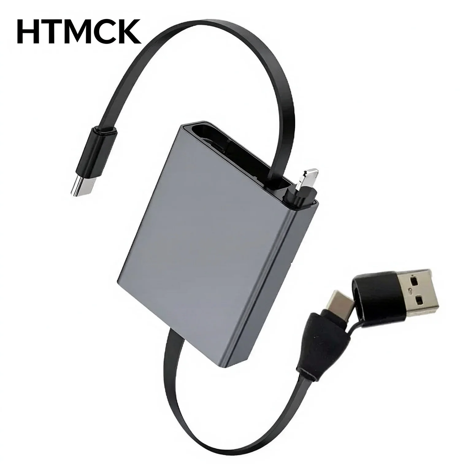 HTMCK 4-in-1 Fast Charging Data Cable with LED Light Space Saving Micro USB & Type-C Compatible Multi-Device Charging Cable