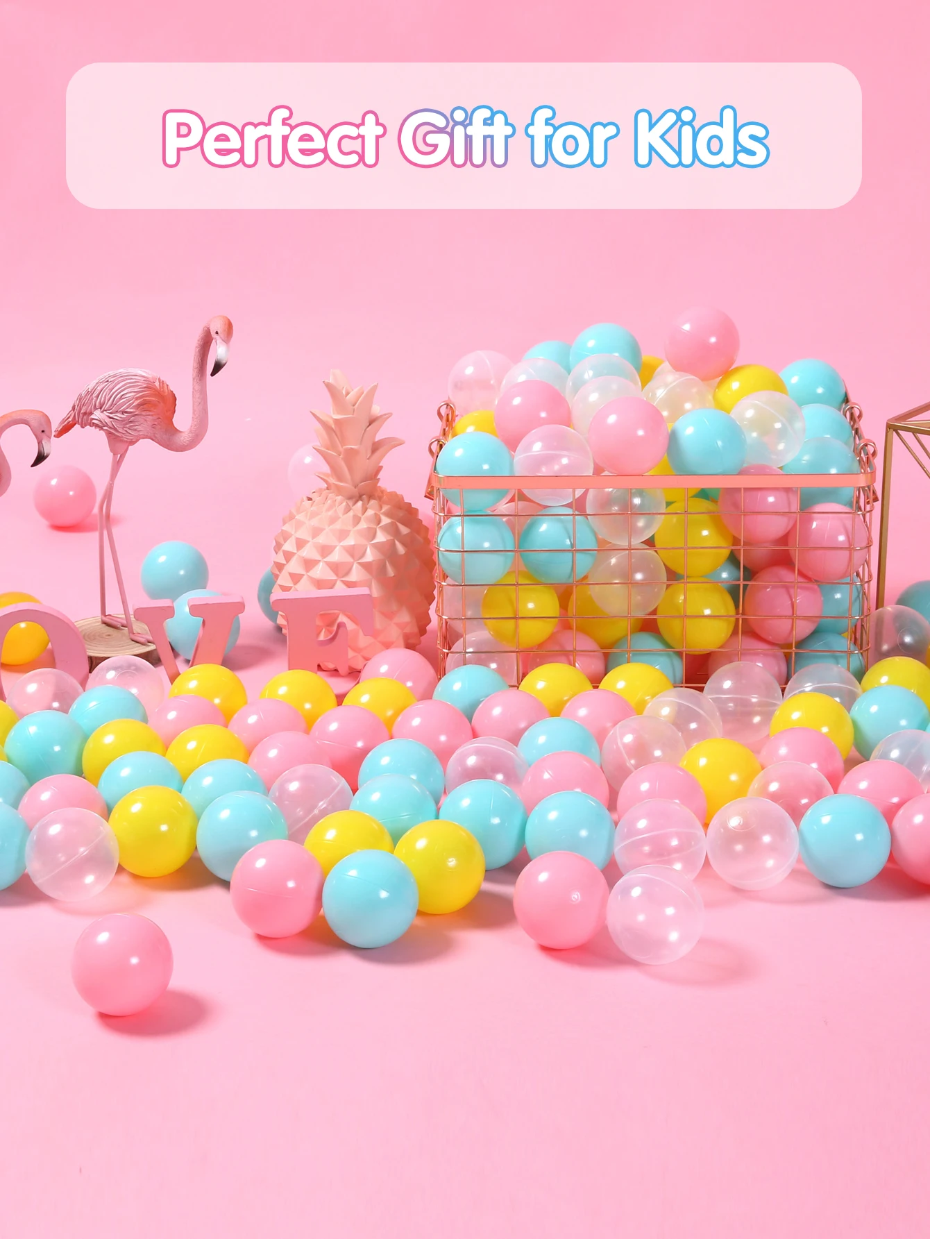 5.5cm 100 peças rosa, verde, amarelo e transparente bolas macias bolas de plástico à prova de esmagamento com saco reutilizável para crianças