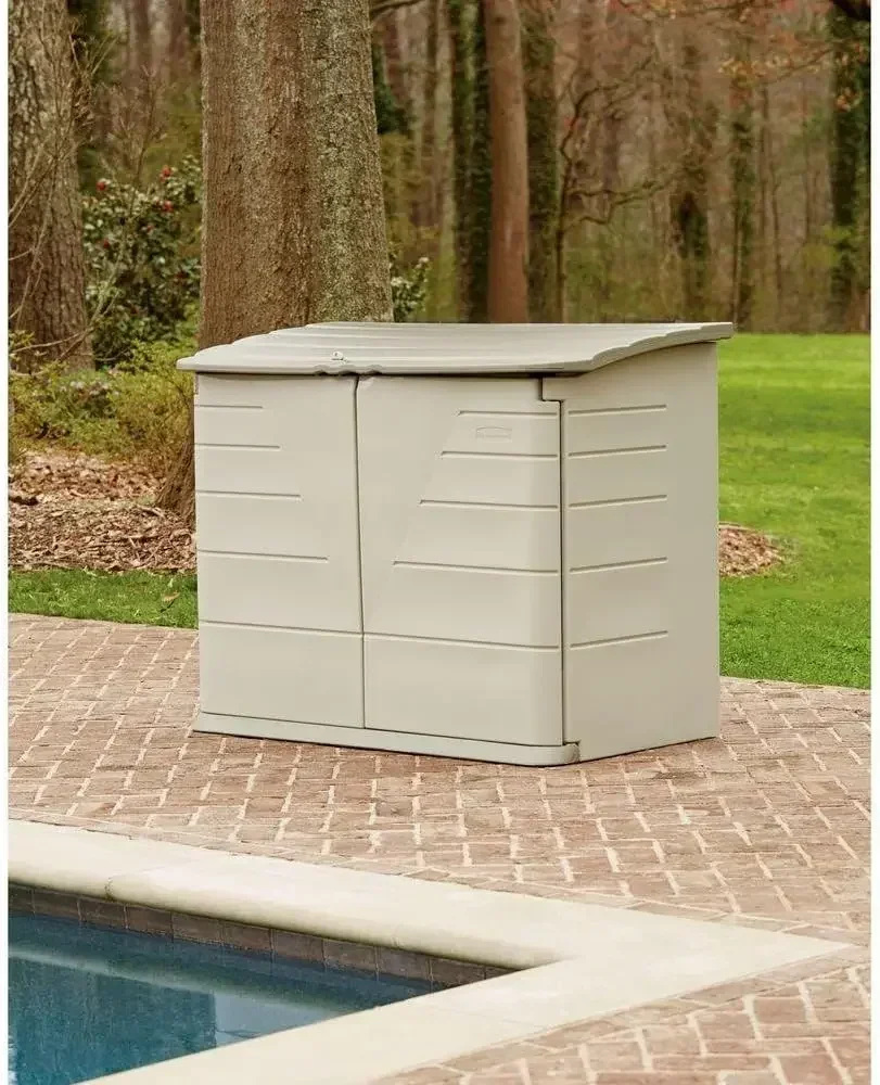 home.Rubbermaid Large Horizontal Resin Outdoor Storage Shed With Floor (5 x 4 Ft) Weather Resistant, Beige/Brown