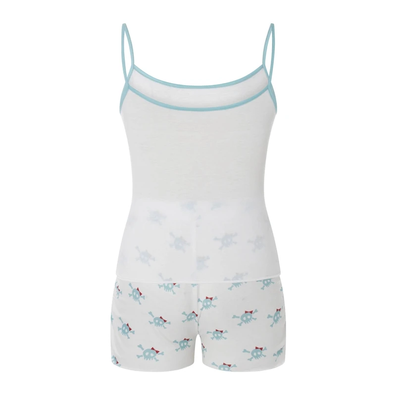 Maemukilabe Fee Y Y 2K 00S Vintage 2 Delige Kawaii Skull Print Pyjama Set Mooie Witte Cami + Mini Short Grunge Coquette Lounge