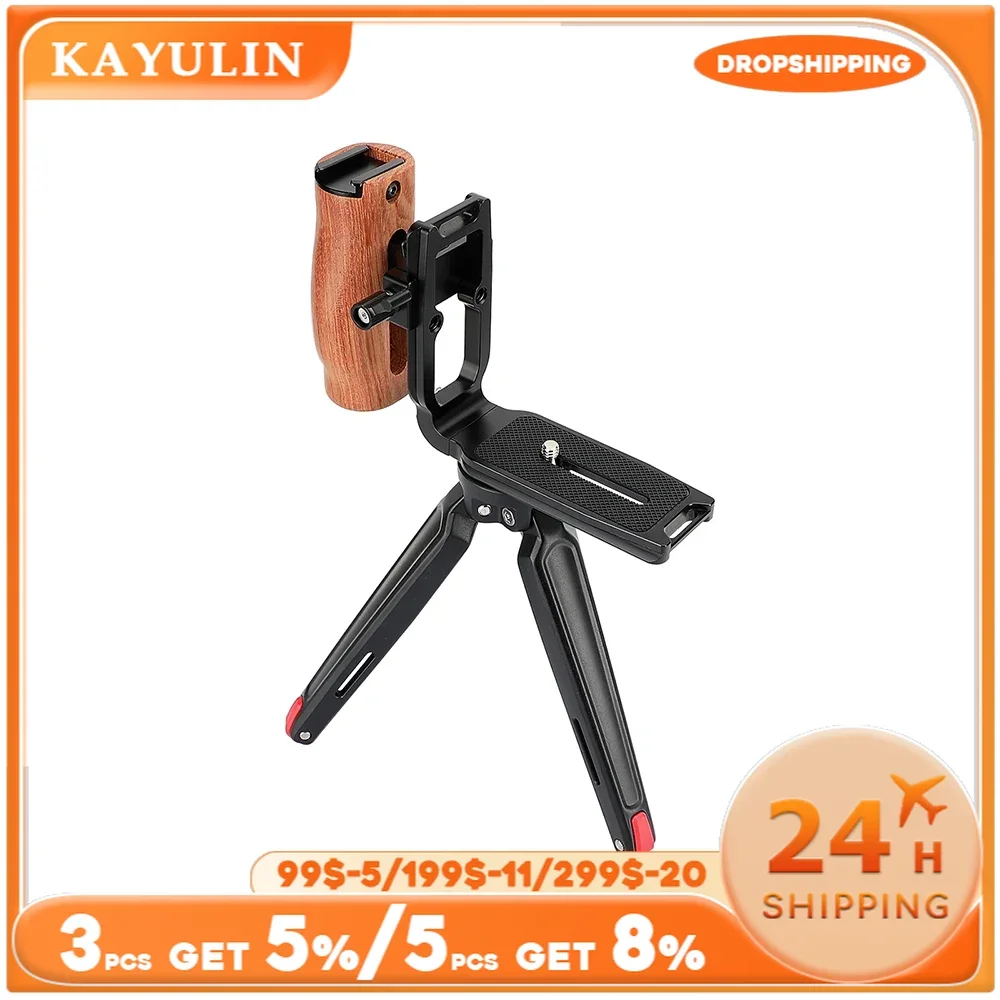 Kayulin ARCA piastra di base a sgancio rapido L con impugnatura in legno (lato sinistro) con Mini treppiede e vite filettata 1/4 per kit fotocamera