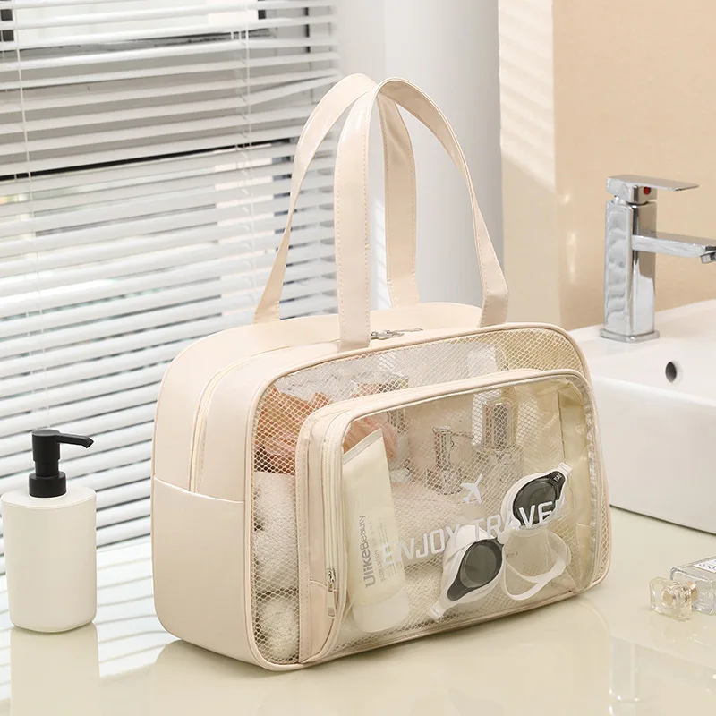 New Transparent Travel Storage Bag Dry Wet Separation Fitness Toiletry Bag Large Capacity Waterproof Travel Bag PU Portable