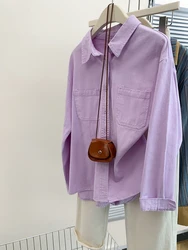 Camisa vaquera morada para mujer, abrigo holgado, versátil, a la moda, novedad de otoño, 2024