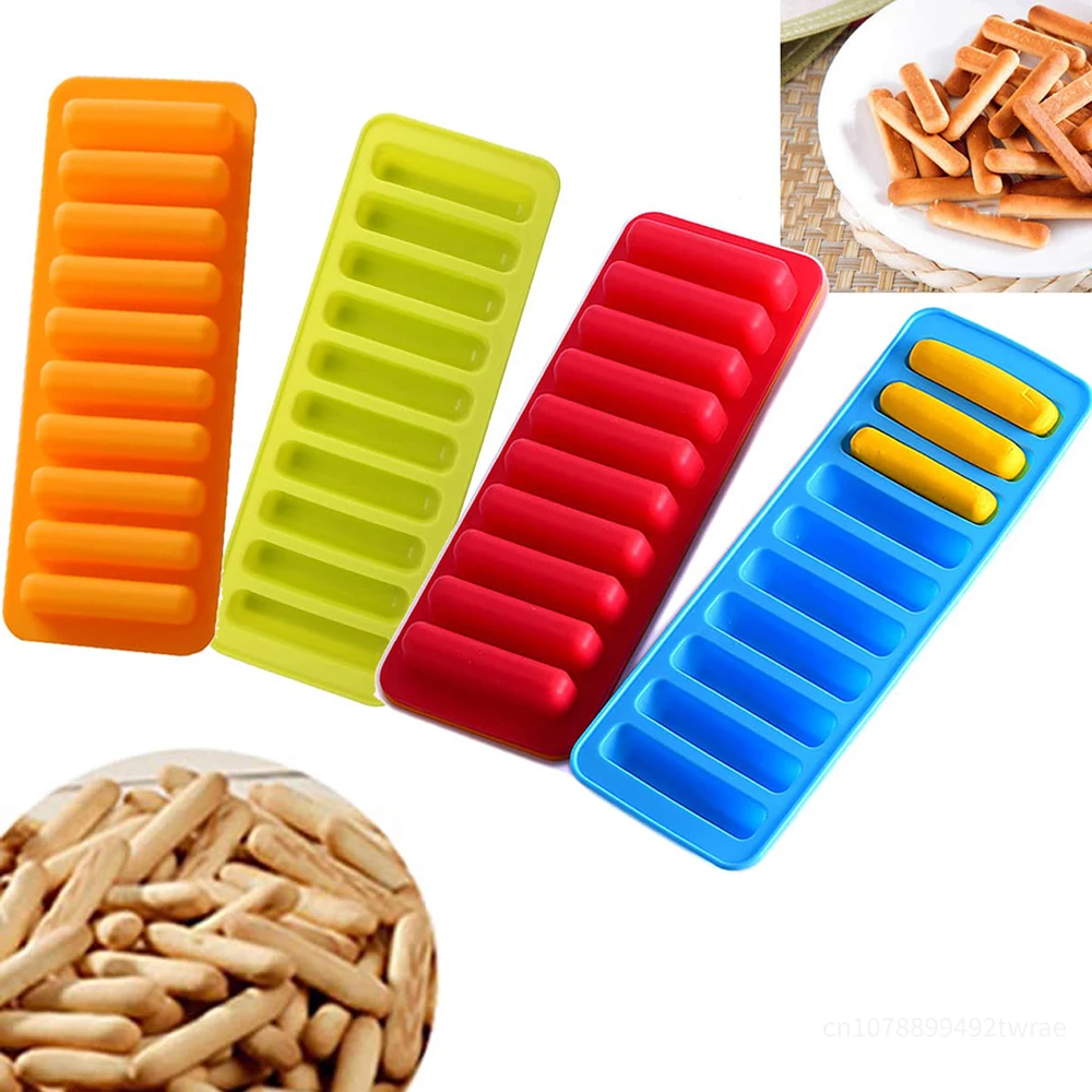 10 Grids Long Strip Shape Silicone Biscuit Mould Non-Stick Stick Shape Ice Tray DIY Biscuit Cake Decoration Baking Accessories