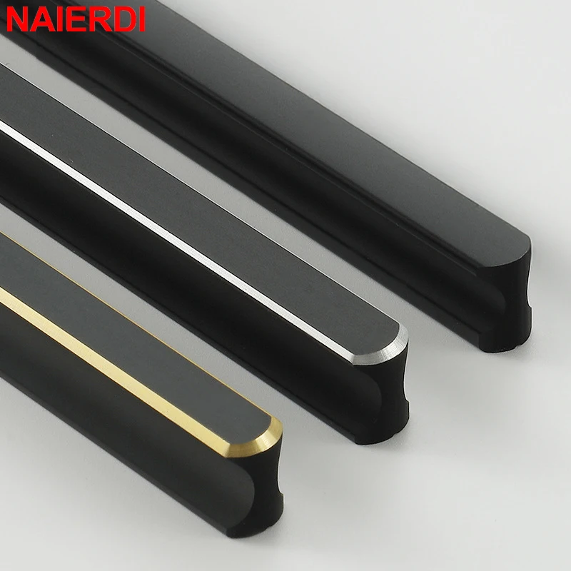 

NAIERDI American Style Black Cabinet Handles Aluminum Alloy Long Furniture Handle Kitchen Cupboard Pulls Drawer Knobs Hardware