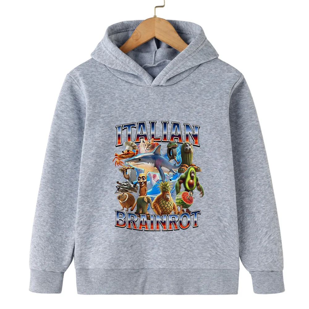 الإيطالية Brainrot شخصية 2d الأطفال مقنعين البلوز الخريف والشتاء الدافئة الفتيان والفتيات الدافئة البلوز متعة Ashionable