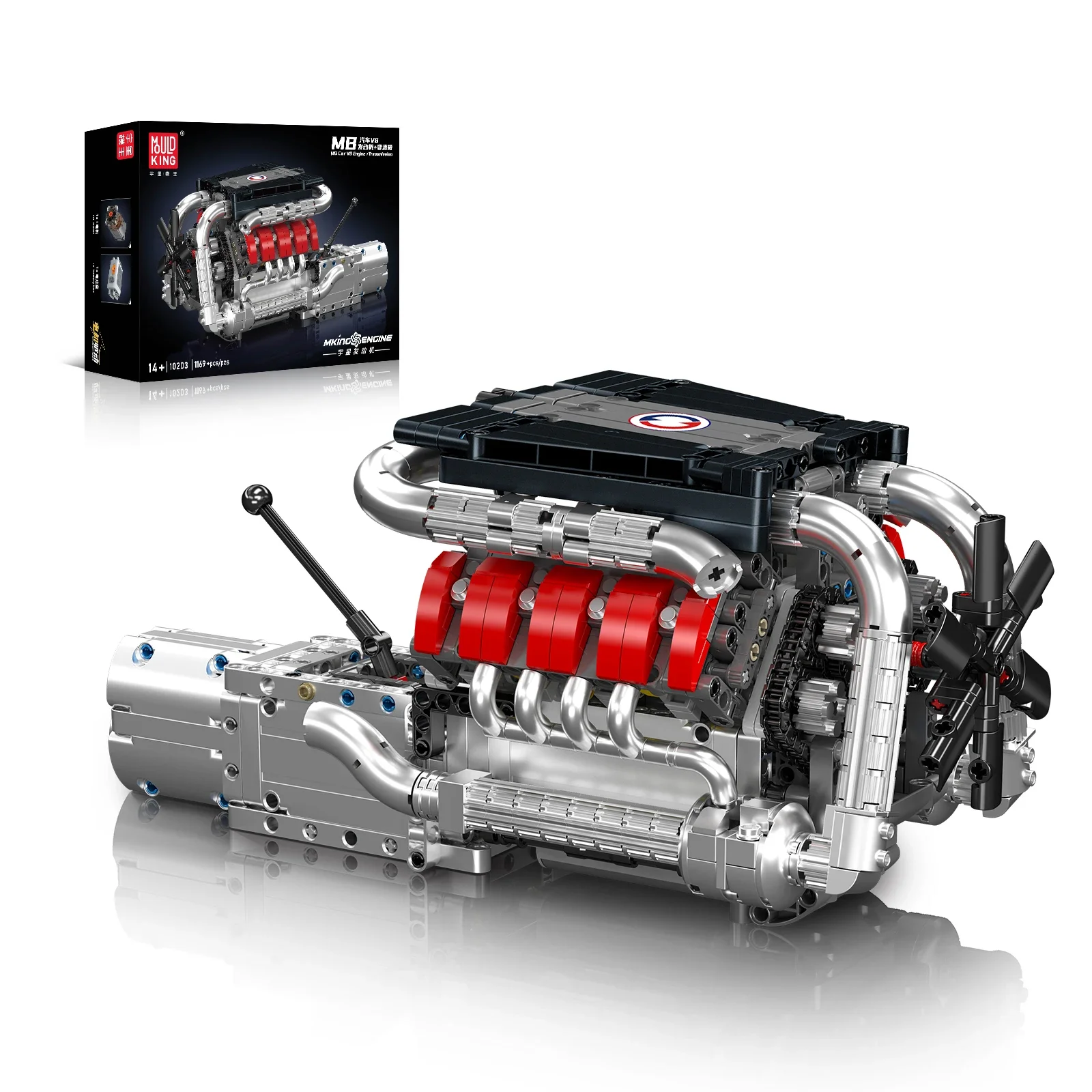 قالب King 10203 MB Merc V8 لبنات بناء المحرك جزء السيارة الفني مع علبة التروس نموذج محاكاة بمحرك محرك كهربائيًا