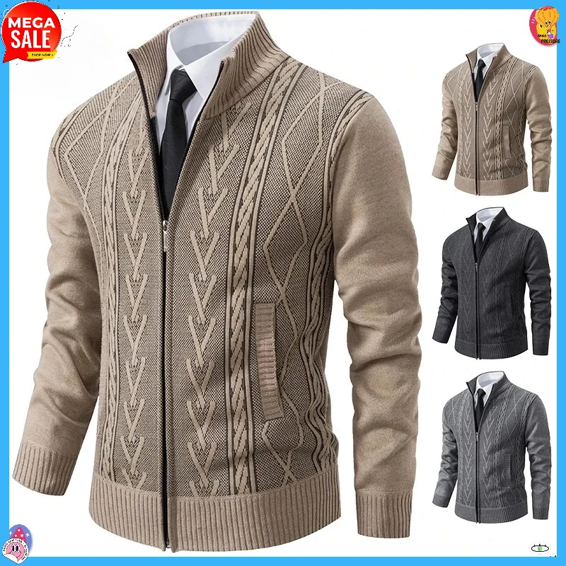 

New Autumn and Winter Men's Thickened Cashmere Warm Casual Knit Sweater Jacket, Thickened Warm Casual Knit, Comfortable and Soft
