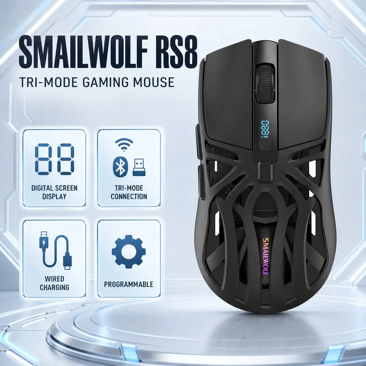 SMAILWOLF RS8 Mouse Gamer Sem Fio