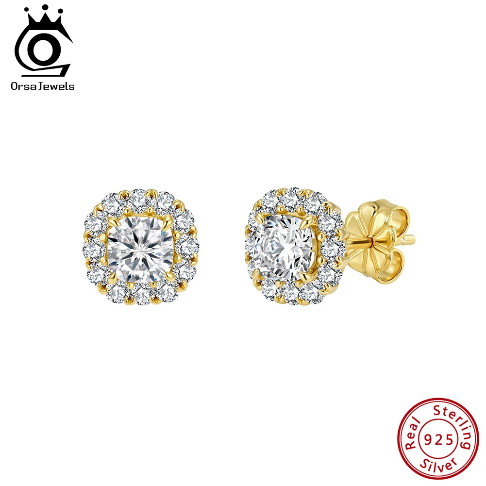 ORSA JEWELS D Moissanite Stud Earrings for Women S925 Pure Silver Classic Laboratory Diamond Wedding Luxury Fine Jewelry SMOE26