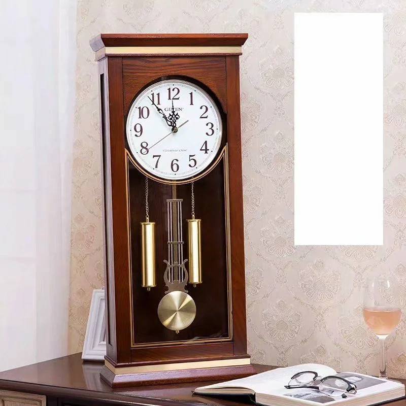 

Taiwan seat hanging dual-purpose solid wood clock, living room clock strikes the time on the hour, large table clock