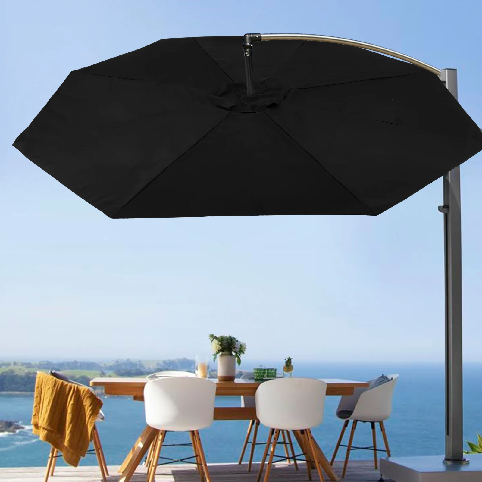 

27M 8Ribs Garden Patio Umbrella Canopy Replacement Center Pole Shade Black Umbrella Canopy Supply Cloth Supplies