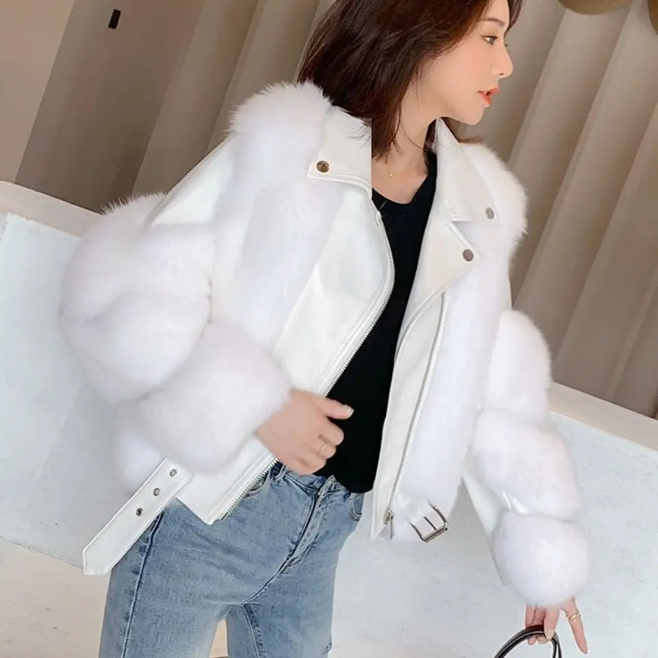 2024 Winter Chic Street Fashion Mid-length Spliced Faux Fur Coat Women Trendy Aesthetics Outfit Loose Outerwear Jackets