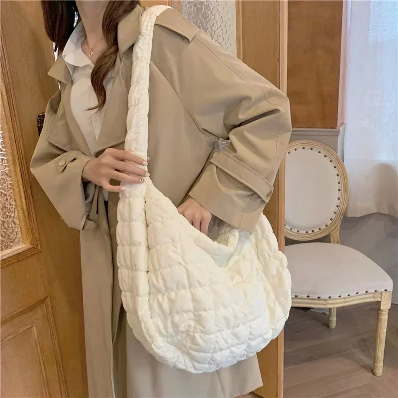 Casual Large Capacity Tote Shoulder Bags Designer Ruched Handbag Luxury Nylon Quilted Padded Crossbody Tote Bag Bolsa Feminina