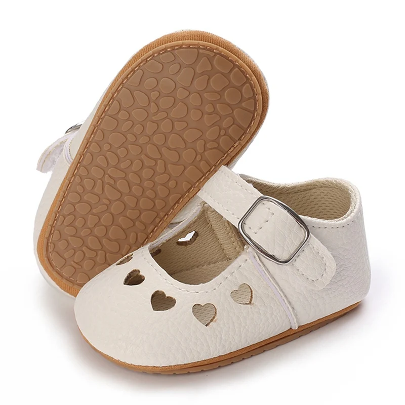 Baywell Baby Shoes Infant Girl Shoes Heart Hollow Out Leather Rubber Sole Anti-slip First Walkers Girl Crib Shoes