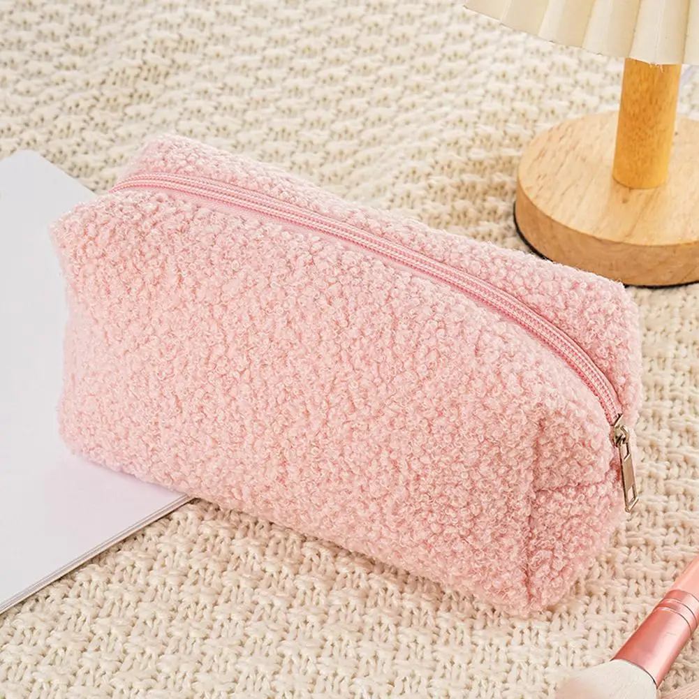 Kawaii Flannel Pen Pouch Multifunction Creative Pencil Box Large Capacity Makeup Organizer Bag For Outdoor Travel