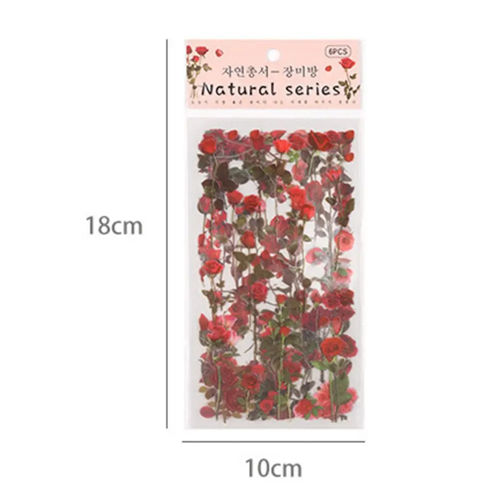 6 pcs/pack Nature PVC Plant Flower Sticker Adhesive Vintage Scrapbook Stickers DIY sticker Clear PET Transparent Flower Stickers