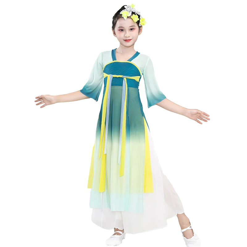 Trajes de dança clássica das crianças estilo chinês elegante hanfu para meninas trajes de dança nacionais trajes de dança do fã