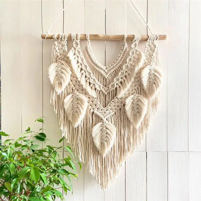 AC23-1 PCS Woven Tapestry Wall Decorations Wall Decorations Hand-Woven Feather Leaves Modern Minimalist Wall Decor