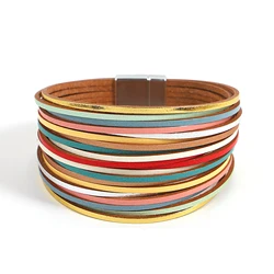 ALLYES Bohemian Gradient Color Leather Bracelets for Women Men Fashion 20 Strips Charm Multilayer Wide Wrap Bracelet Jewelry