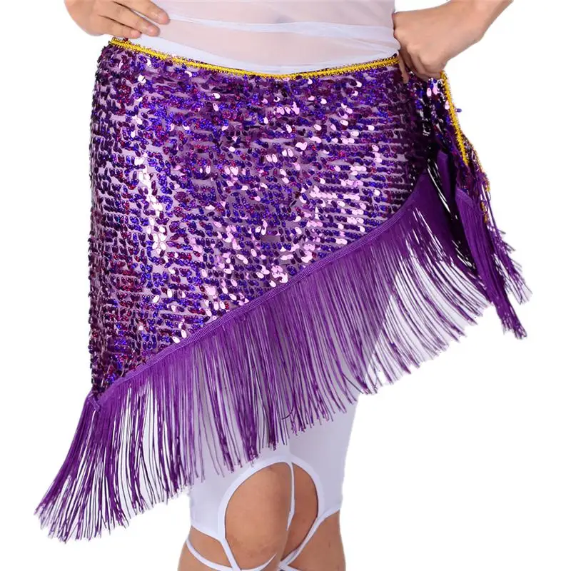 Women Adjustable Sequins Glittery Belly Dance Hip Scarf Tassel Fringe Dancewear Tribal Indain Practice Dancing Skirt Wrap Belt