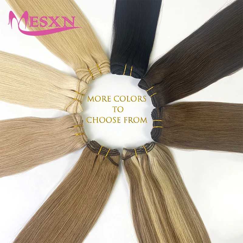 MESXN Human Hair Wefts Extensions Hair Weft Real Human Hair Natural Straight Weaving Bundles 50g  14\