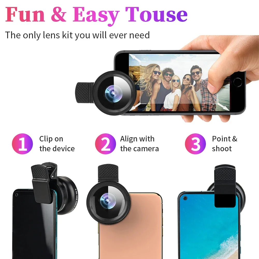 Universal Phone Lens kit 0.45x Ultra Wide Angle Macro External Cellphones Lens And 37mm Phone Lens Clip For iPhone Android