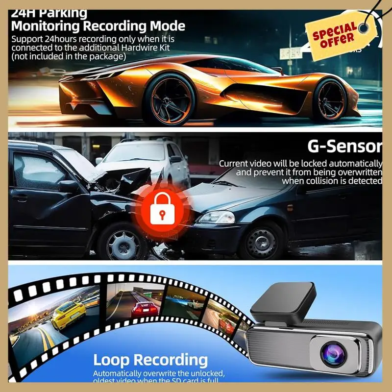Full HD 1080P Car Dash Camera, Mini 1.47-Inch Screen, G-Sensor, Loop Recording, 24HR Parking Mode DVR Recorder