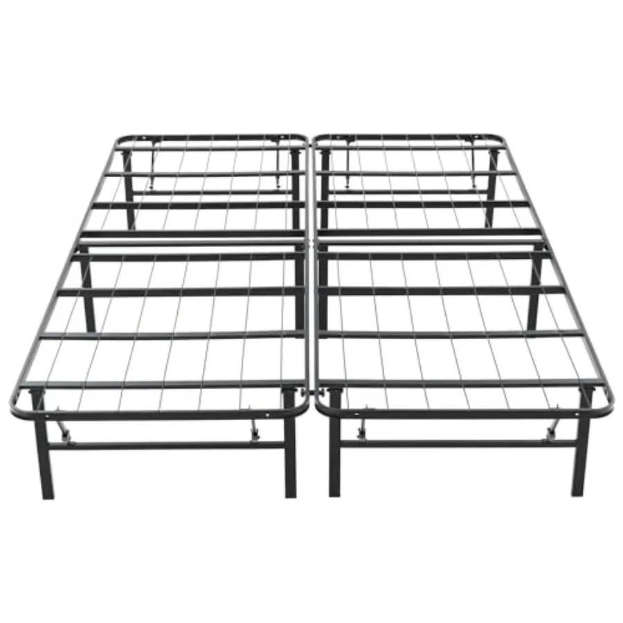 Folding Metal Bed Frame for Small Spaces, Steel, Black, 14 Inch Platform Foundation with Easy Setup and Space-Saving Design