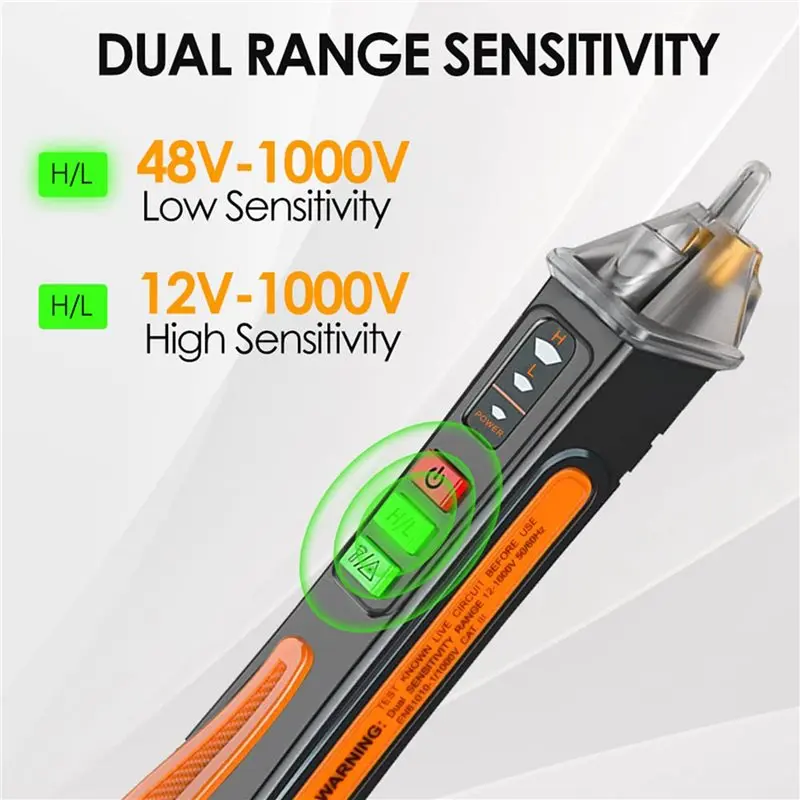 HLZS-4X Non-Contact Voltage Test Pen - Dual Range AC Voltage Tester 12V/48V-1000V, Real Time/Empty Line Circuit Detection