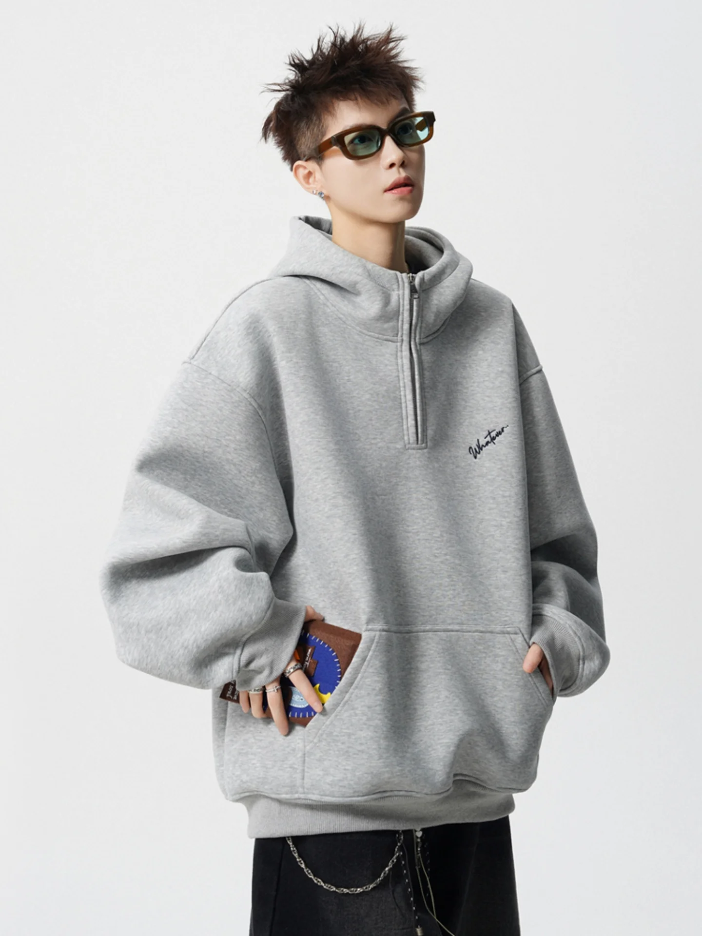 

Men's Heavyweight Hardwaed Hoodie Sweatirt with f Zipper Embroidered Lettering Casual Loose Fit Autumn New Sle