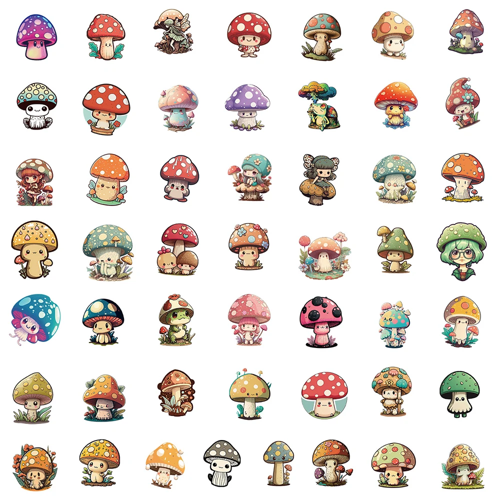 Cute Cartoon Plant and Mushroom Graffiti Adesivos para Crianças, Papelaria Adesivos, Laptop, Notebook, Telefone, Diário, Mala, Brinquedos, 10 Pcs, 30 Pcs, 50Pcs