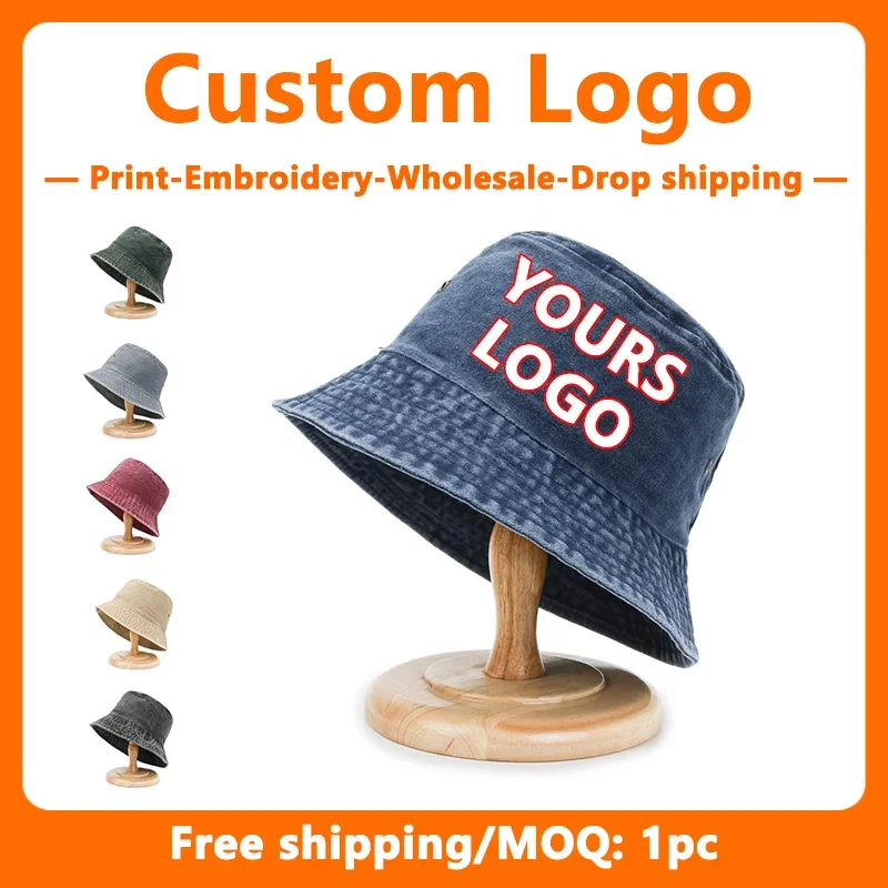 Custom Embroidery Washed Denim Fabric Hat for Men and Women Fisherman Hat Wholesale Design Print Sunscreen Fashion Baseball Cap