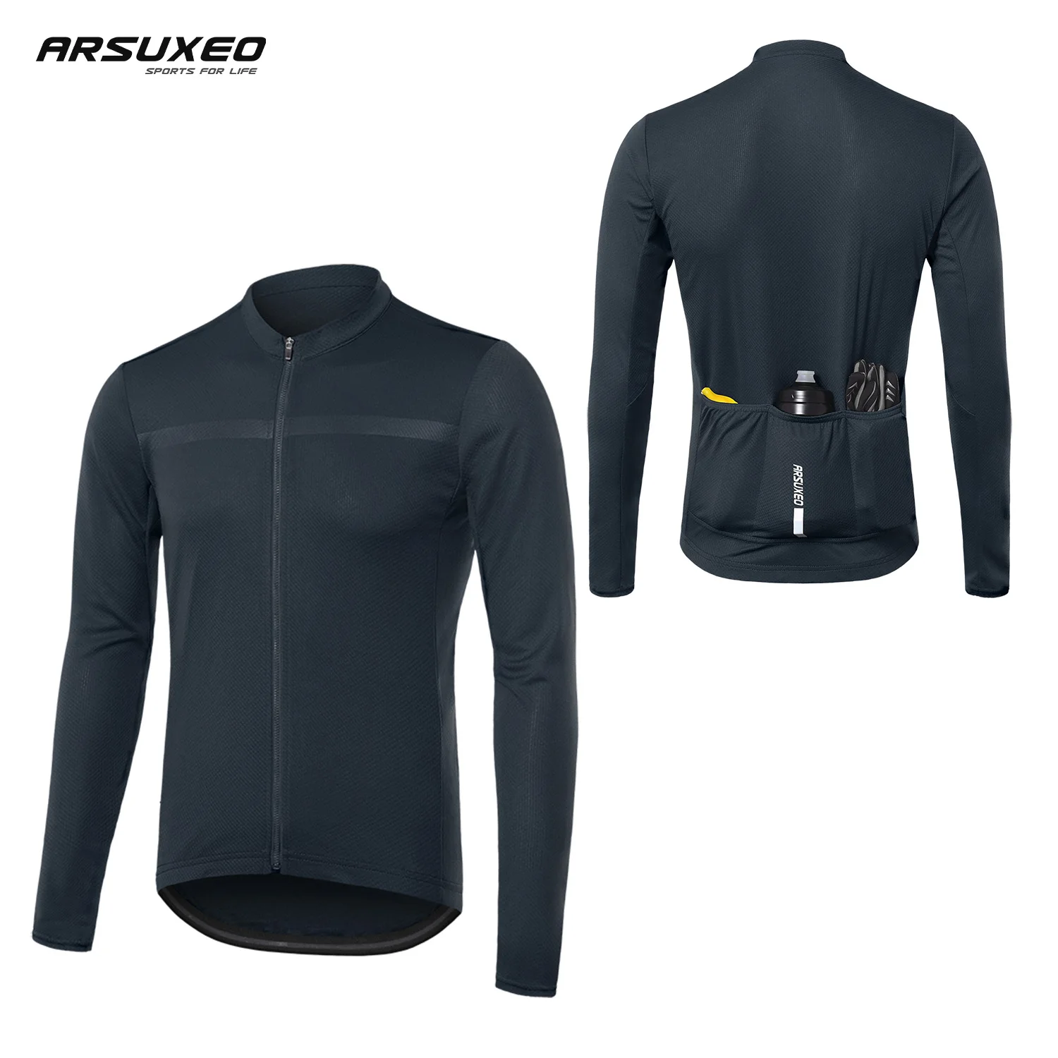 ARSUXEO Men\'s Cycling Jersey Long Sleeve Slim Fit MTB Bike Jersey Road Biking Bicycle Clohting Male Cycling Shirt Breathable