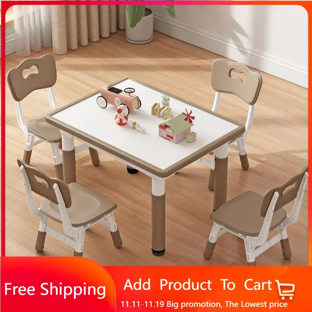 

Kids Table and 4 Chairs, Height Adjustable Toddler Table and Chair Set for Ages 2-10, 31.5''L x 23.6''W Graffiti Desktop