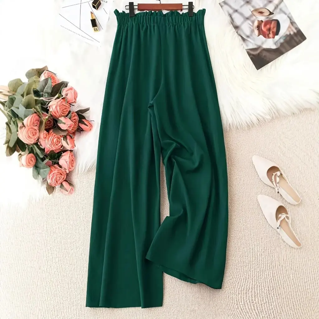 

Summer Solid Color Wide-Leg Pants for plus Size Women European And American Style Casual Straight Loose Fit Fashion