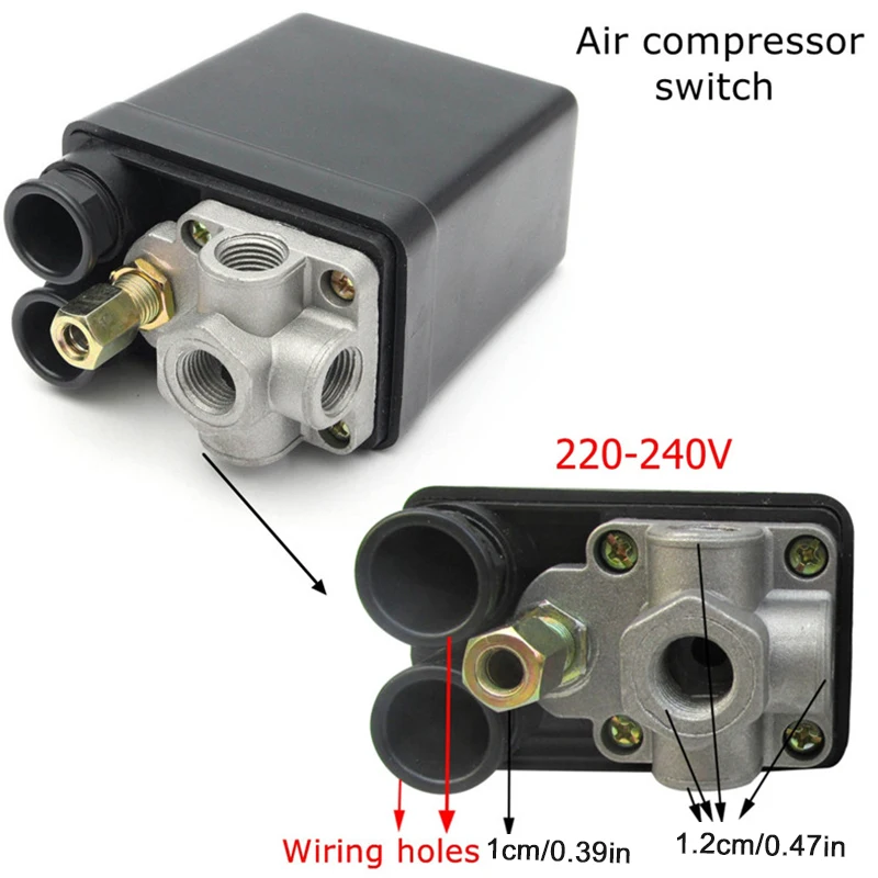 1/4'' BSP 4 Port 12 Single-phase Air Compressor Pressure 0-175 PSI Switch Control Valve Connector Safety Valve Pressure Gauge