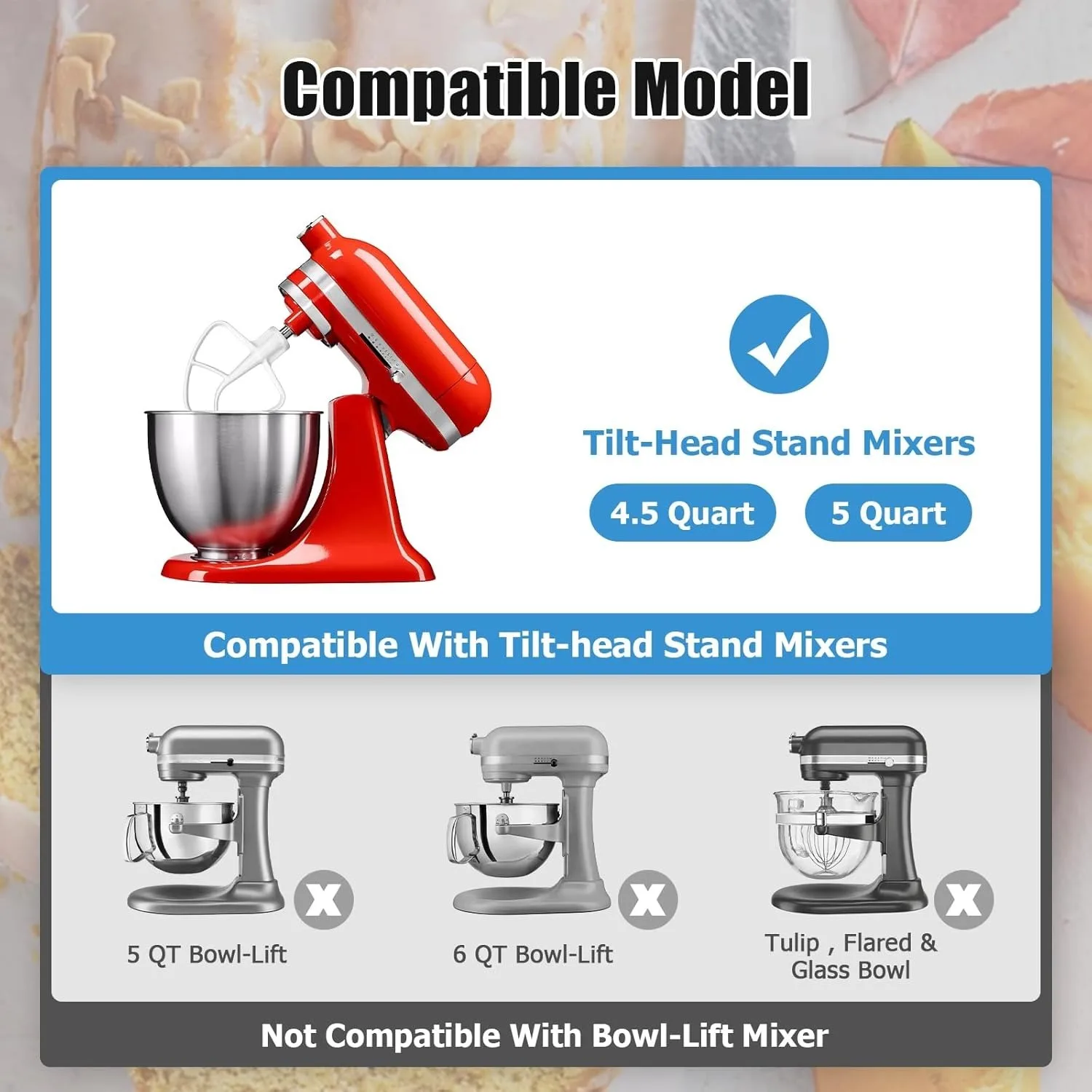 Metal Flex Edge Beater Paddle and Coated Flat Beater 2 PC/Set Tilt-Head Mixer Bowl  for 4.5QT KitchenAid K45 K45SS