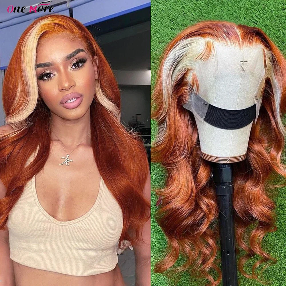 Ginger 613 Lace Frontal Wig 28 30 Inch Skunk Stripe Human Hair Wig 13x4 Blonde Body Wave Lace Front Human Hair Wigs For Women