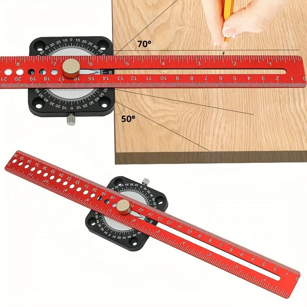 

T-type Woodworking Scriber Adjustable Aluminum Compass Angle Scoring Ruler 360° Angle Multi functional DIY Measuring Tools