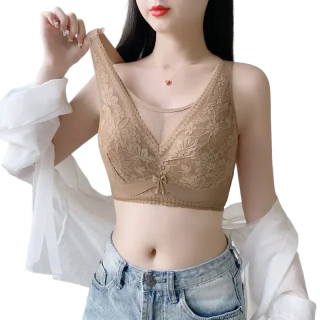 KUCLUT Slimming Lace Wireless Bra Anti-sagging Gathered Bra Women's No-wire Full Cup Prevent Breast Sagging