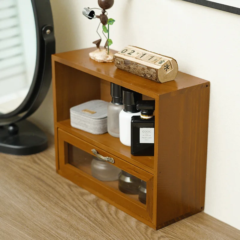 Coreano Ins Wind Retro Old wood Storage Cabinet cassetto tipo Desktop Rack scatola di profumo cosmetico cassetto da scrivania