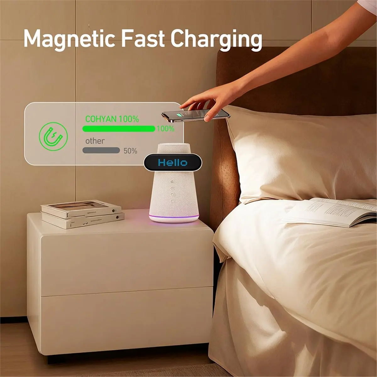 

Bluetooth-колонка INABEZ со светодиодным дисплеем, беспроводной зарядкой, декоративный элемент для кафе, спален и других помещений