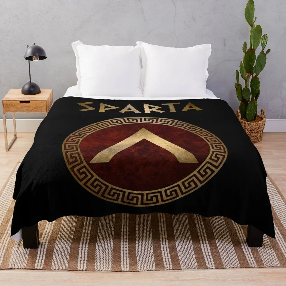 Spartan Shield Lacedaemonian Lambda Ancient Symbol of Sparta Throw Blanket Single Fluffy Shaggy Blankets