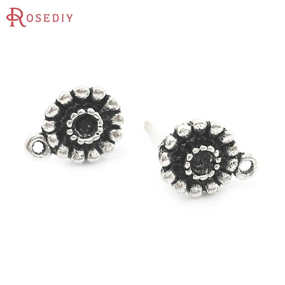 Antique Style Antique Silver Color Bronze Connector Flower Stud Earrings Accessories Diy Making Jewelry Findings Accessories