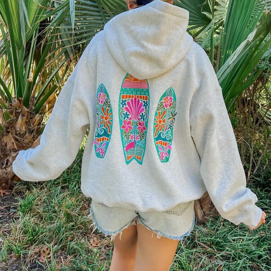 Luxury Women's Spring Autumn Hooded Sweatshirt Long Sleeve Surfboard Embroidery Zip Up Hoodie Alternative Clothing